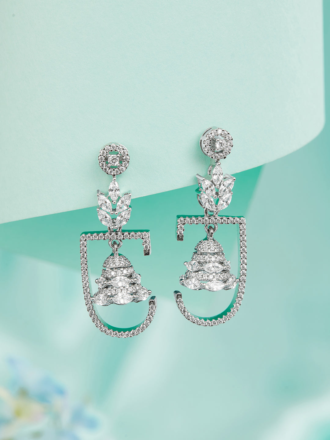 925 Sterling Silver Rhodium Plated CZ Jhumka Earrings